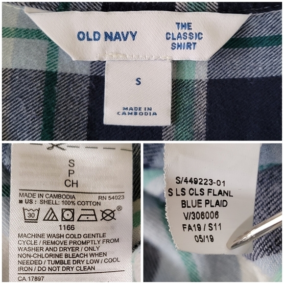 Old Navy Plaid Long Sleeve Button-Up Classic Shirt Size S White Gray & Green - Picture 6 of 8
